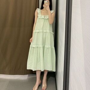 Zara Openwork Cotton Embroidered Tiered Ruffled Blogger Favorite Prairie Dress